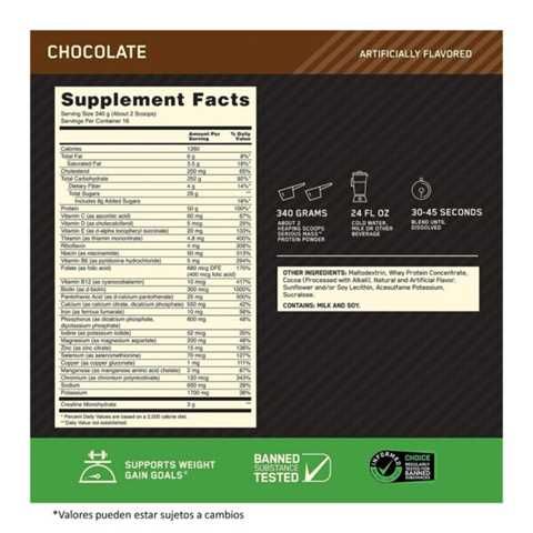 Optimun Nutrition Proteína Serious Mass 6 Lbs